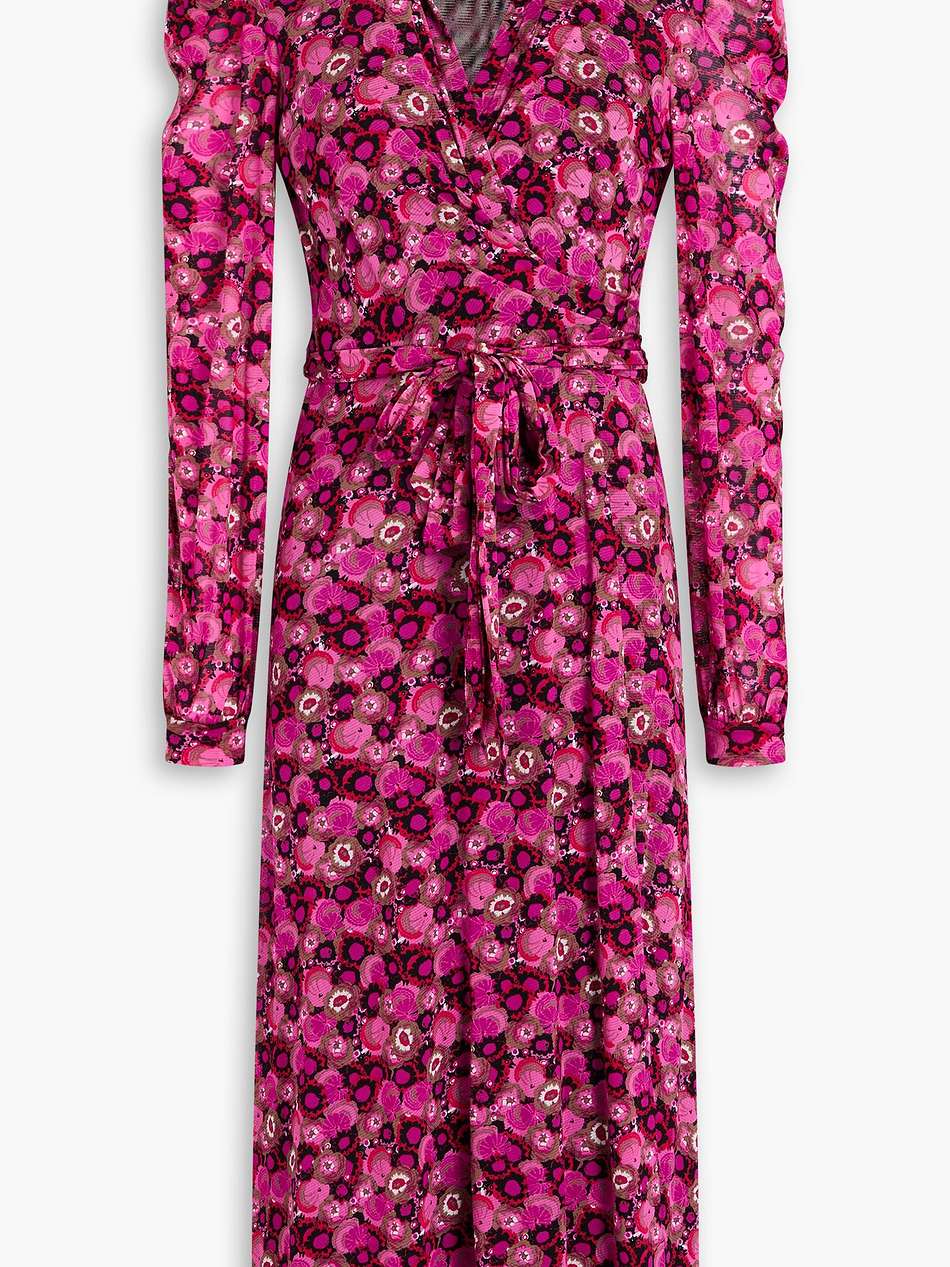phoenix printed mesh midi wrap dress