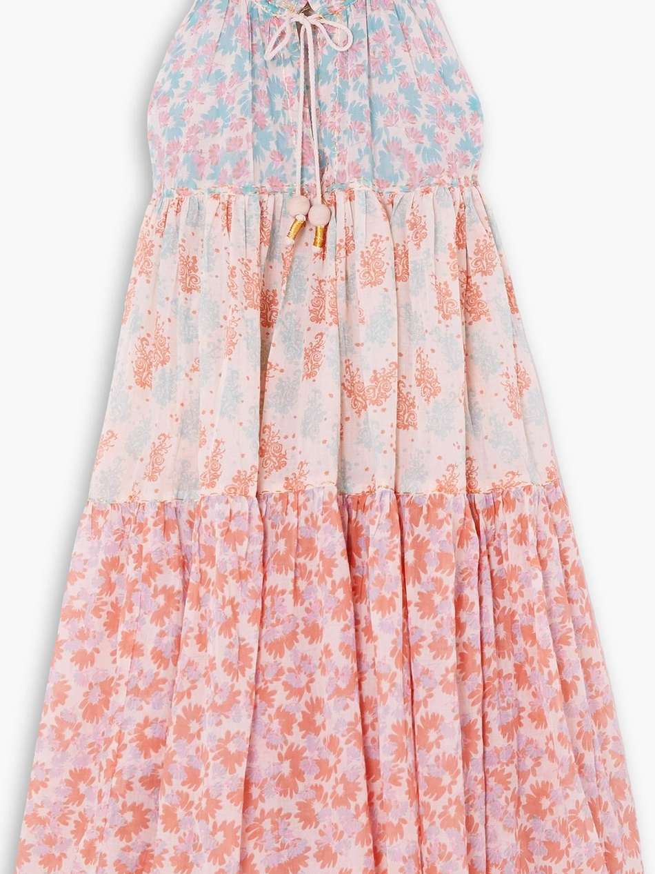 tiered printed cotton-voile dress