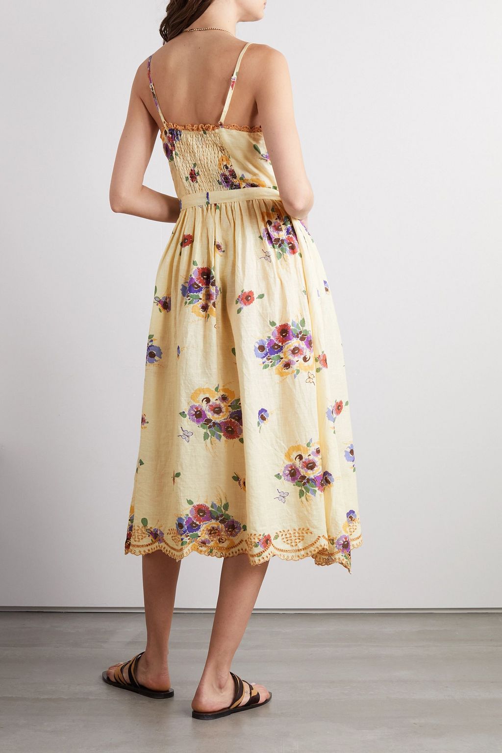 MIGUELINA Betina belted printed broderie anglaise linen midi dress