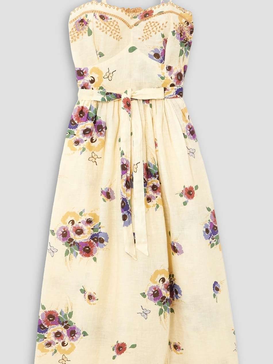 betina belted printed broderie anglaise linen midi dress