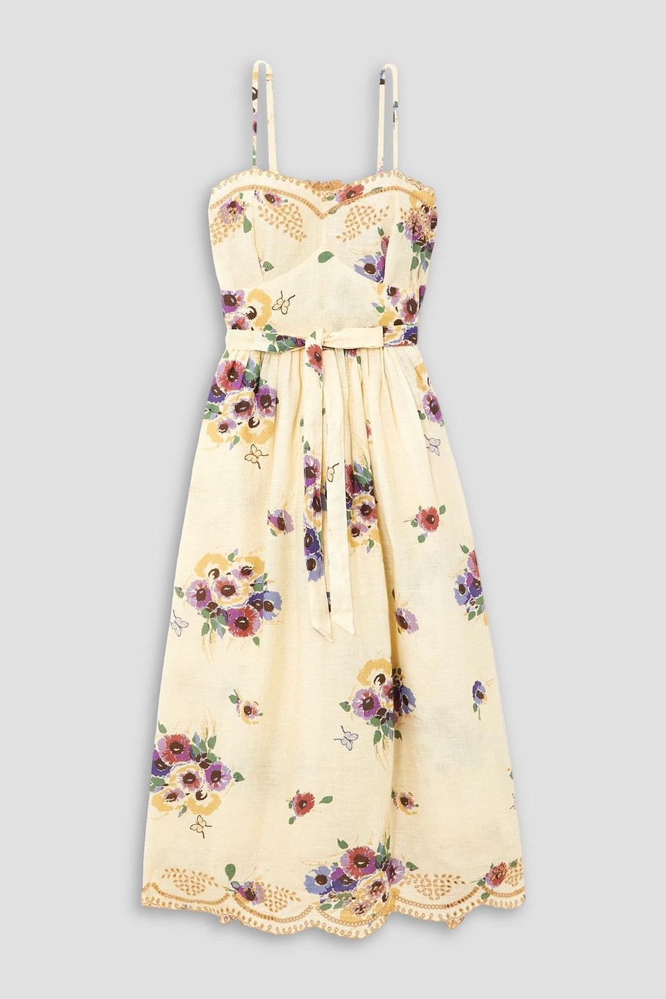 Betina belted printed broderie anglaise linen midi dress