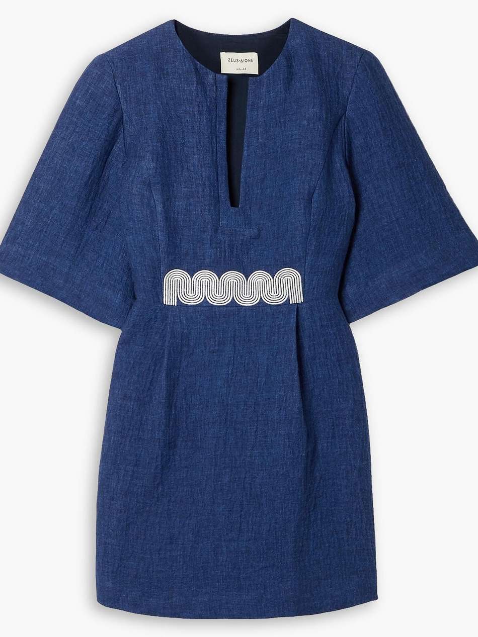 astos embroidered linen and cotton-blend mini dress
