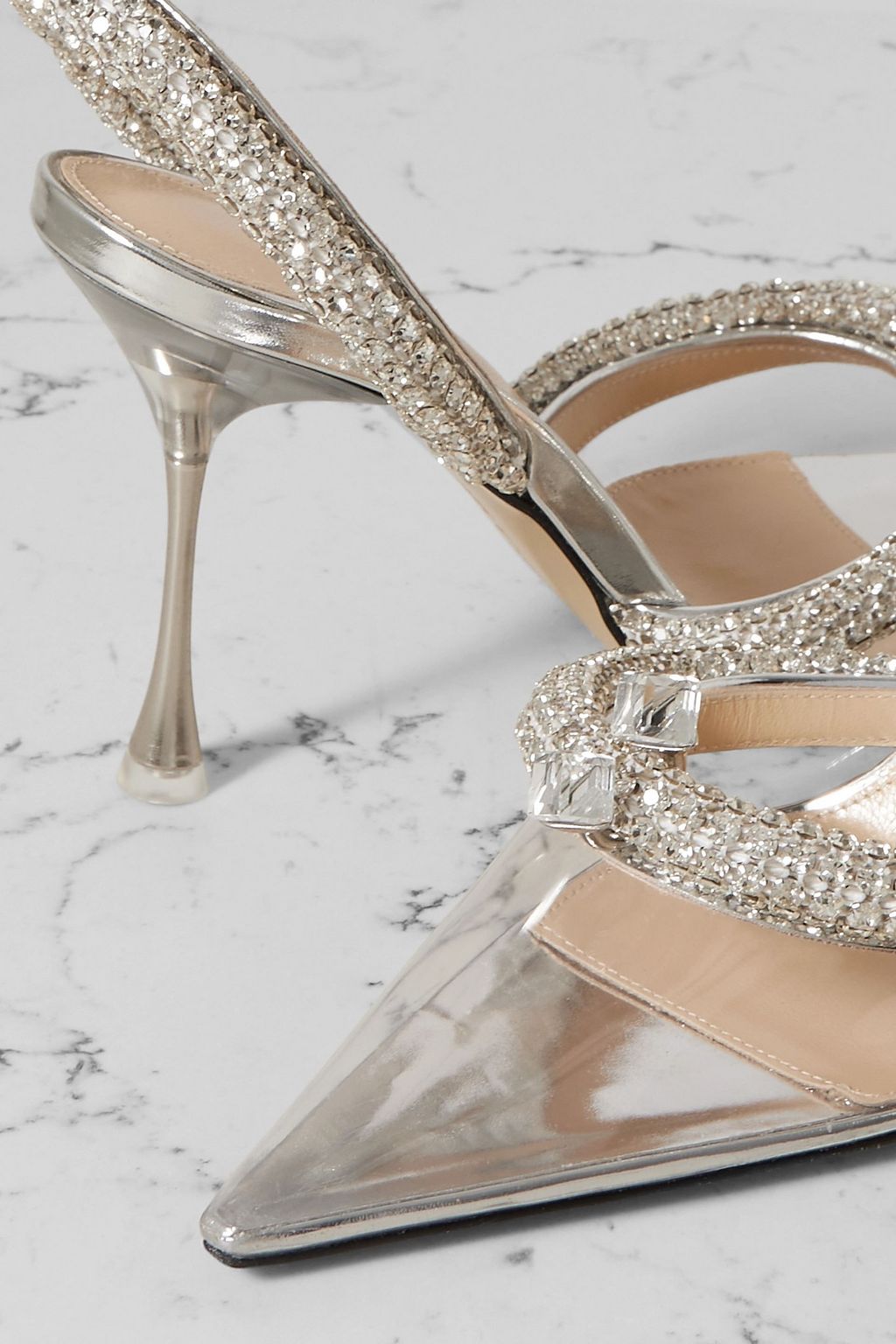 MACH & MACH Georgia crystal-embellished PVC and metallic leather pumps