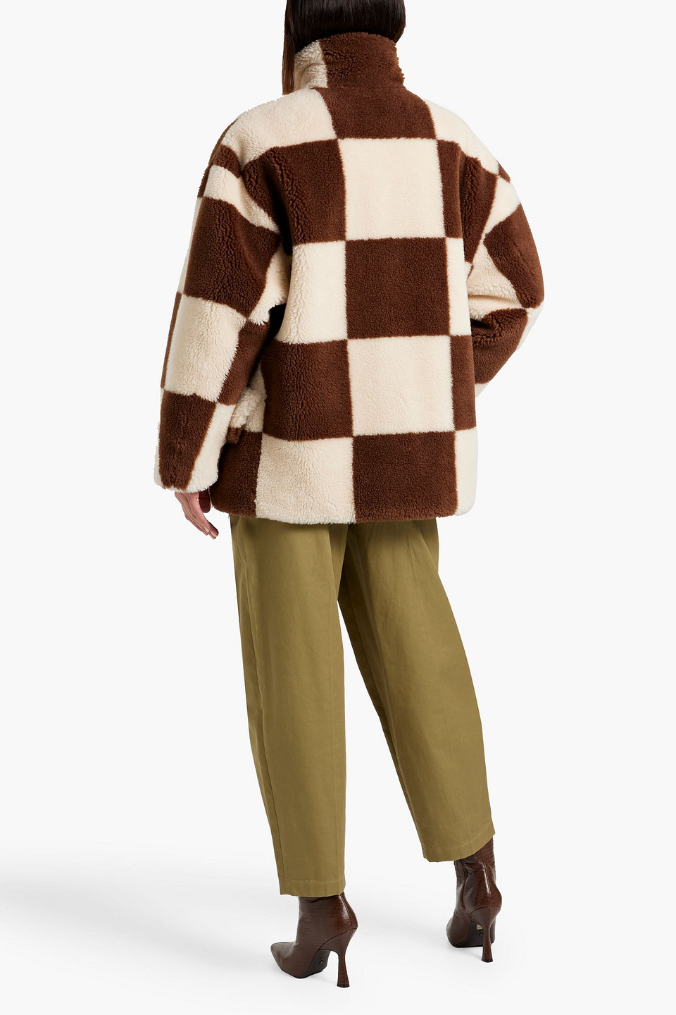Shop Stand Studio Dani Oversized Checked Faux Fur Jacket In Brown