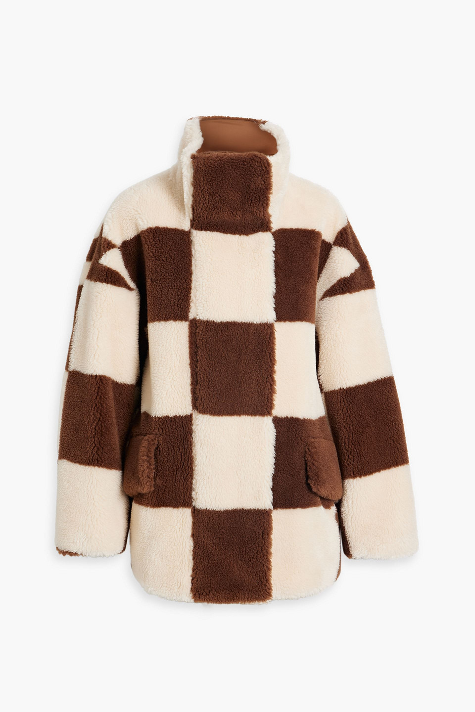 Shop Stand Studio Dani Oversized Checked Faux Fur Jacket In Brown