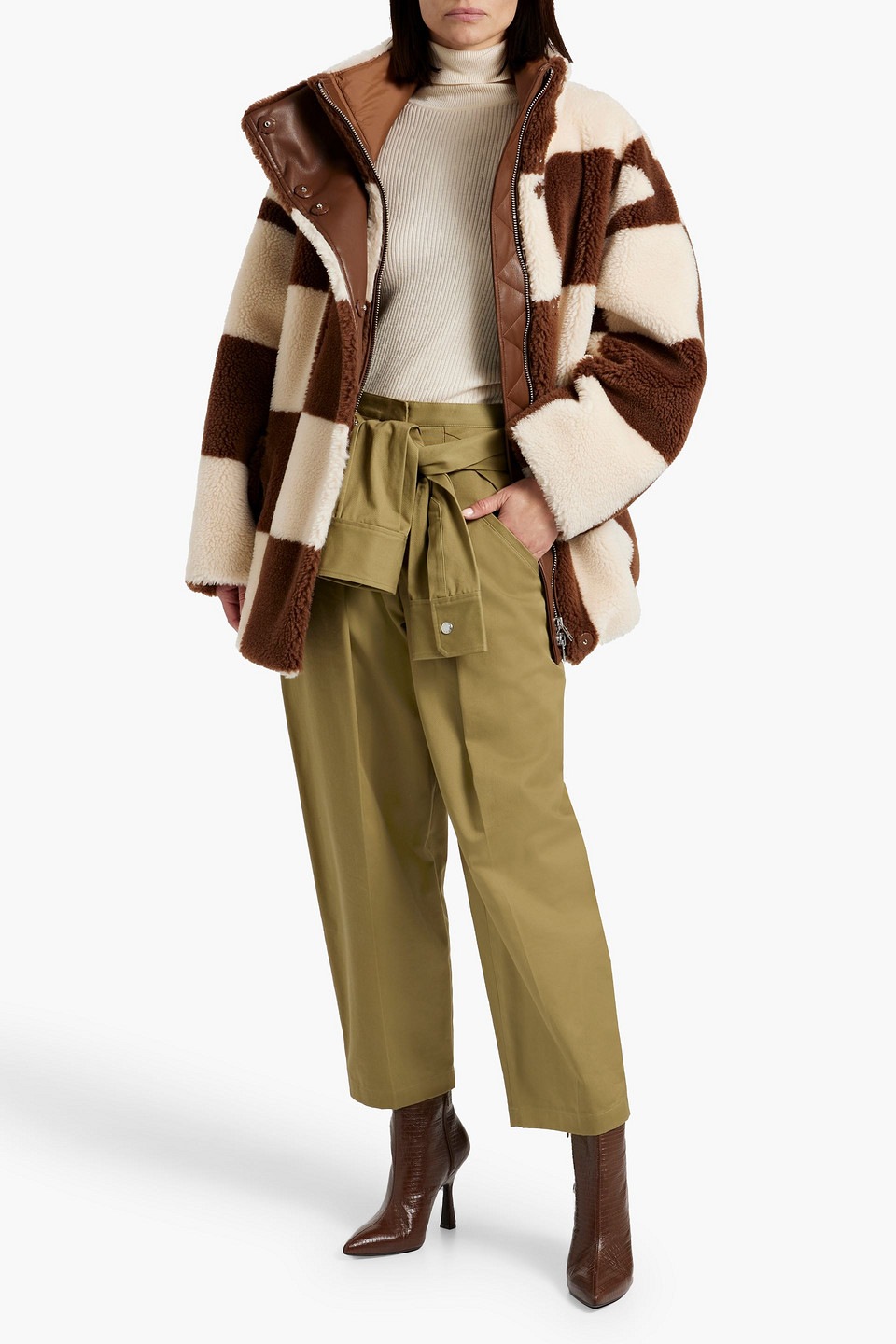 Shop Stand Studio Dani Oversized Checked Faux Fur Jacket In Brown