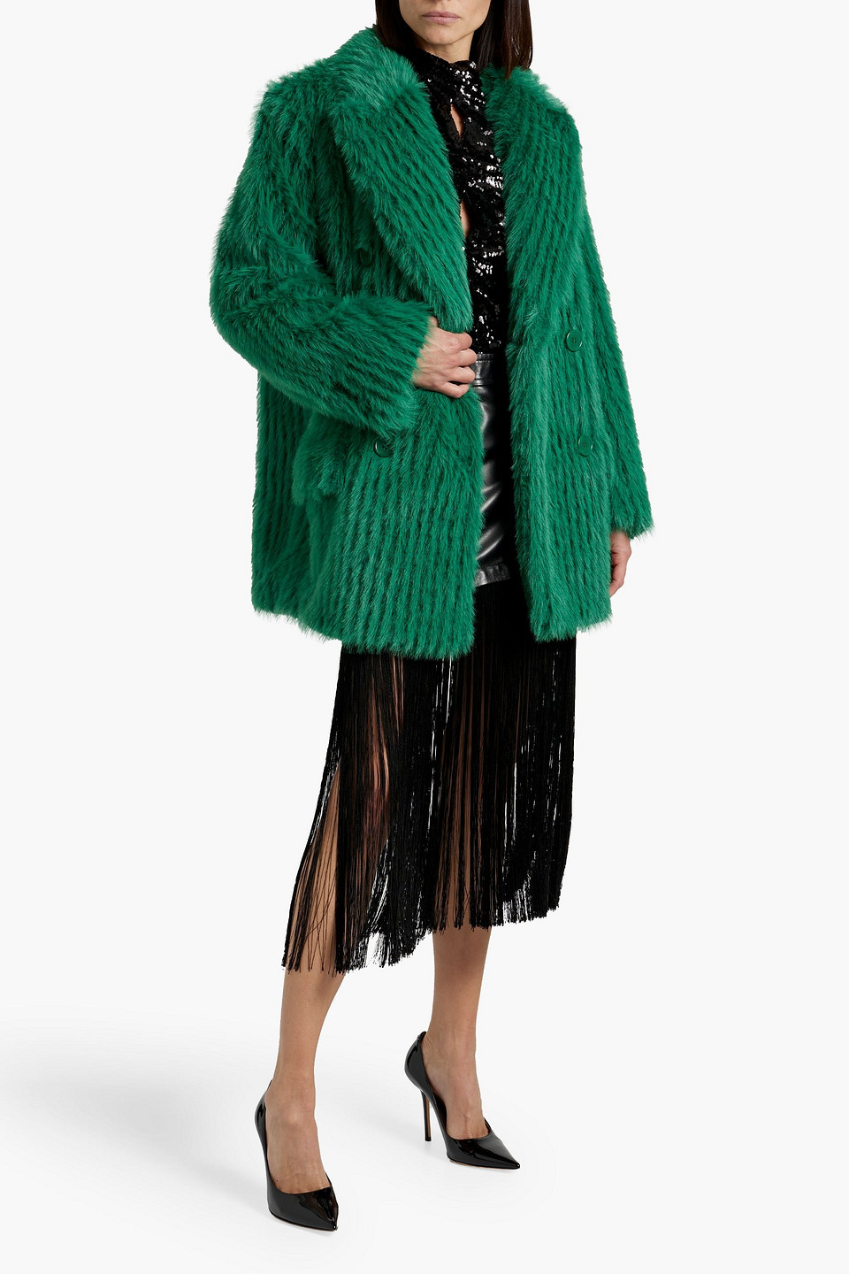 STAND STUDIO ZENNI DOUBLE-BREASTED FAUX FUR COAT