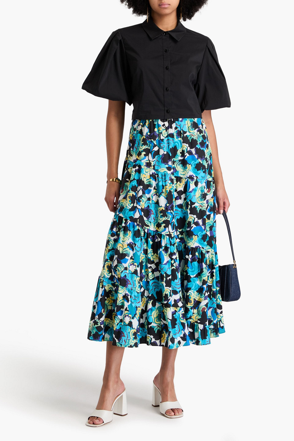 Diane Von Furstenberg High-rise Printed Cotton-blend Midi Skirt In Turquoise