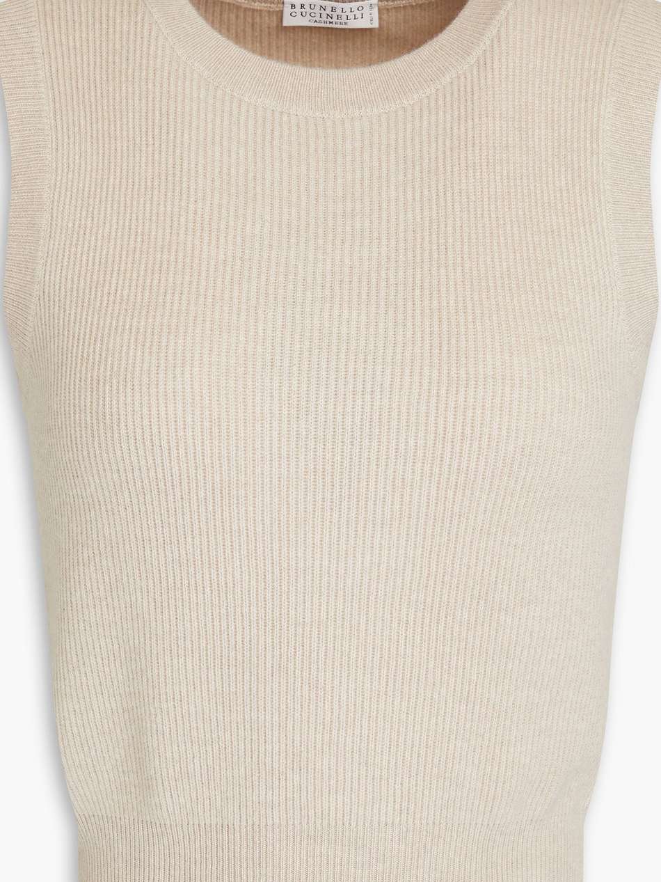 cropped bead-embellished ribbed cashmere top