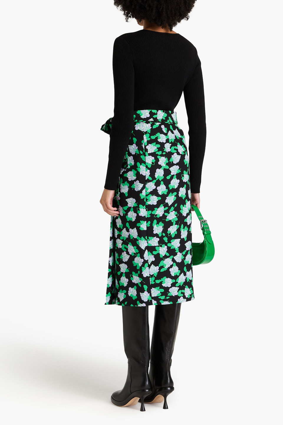 Shop Diane Von Furstenberg Elma Floral-print Cady Midi Wrap Skirt In Green