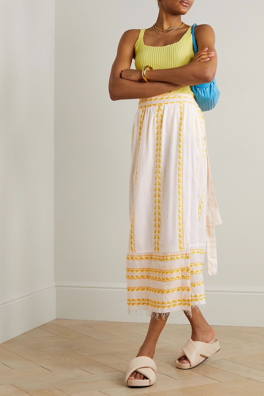 LEMLEM Abeba striped cotton-blend midi wrap skirt