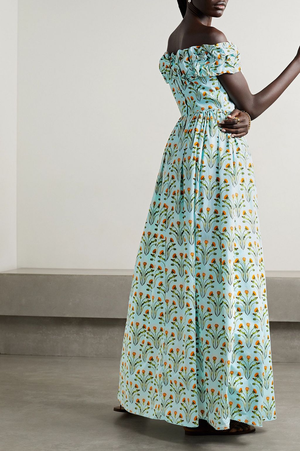 AGUA BY AGUA BENDITA Espliego off-the-shoulder floral-print cotton-poplin maxi dress
