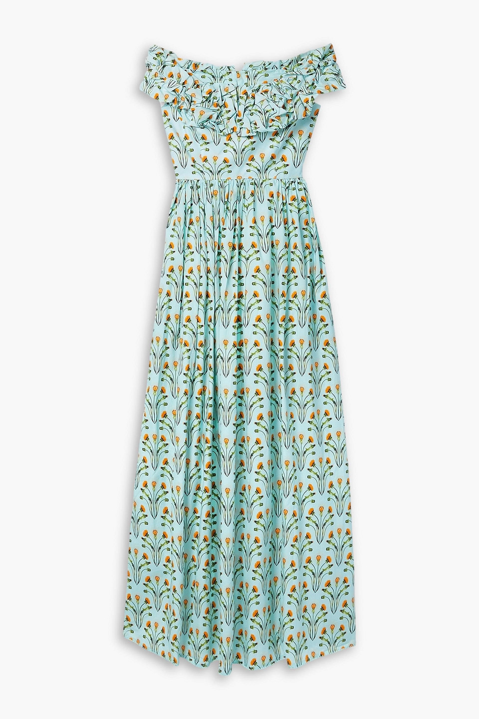 Agua By Agua Bendita Espliego Off-the-shoulder Floral-print Cotton-poplin Maxi  Dress In Sky Blue | ModeSens