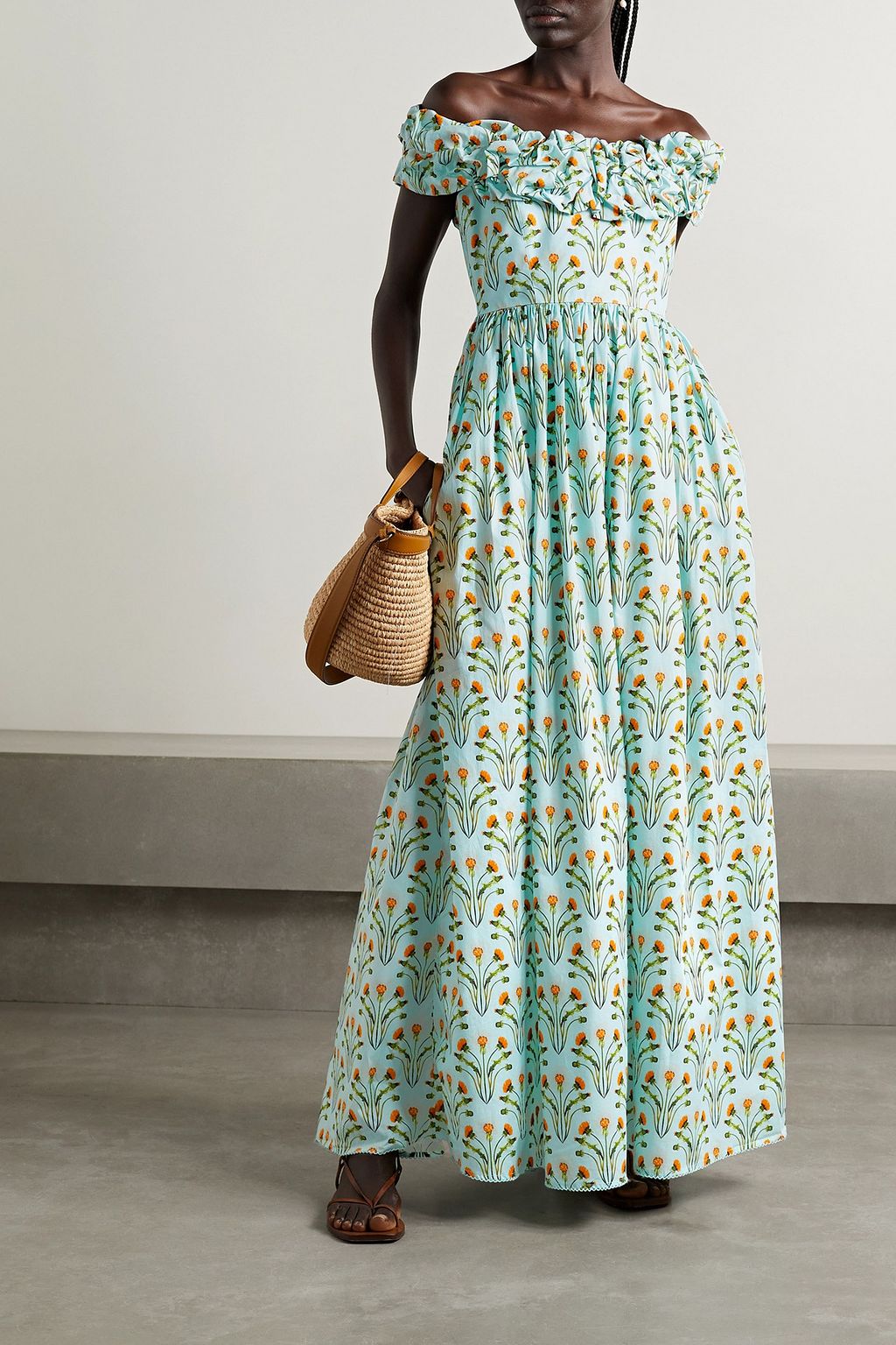 AGUA BY AGUA BENDITA Espliego off-the-shoulder floral-print cotton-poplin maxi dress