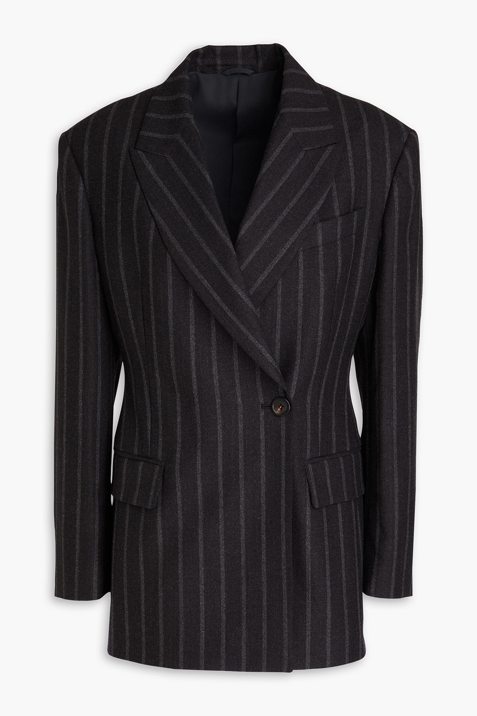 Brunello Cucinelli - Double-breasted pinstriped wool-blend blazer - Gray - IT 38