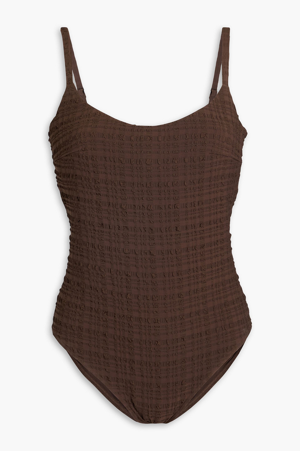 Form And Fold D-g The One Seersucker Underwired Swimsuit In Chocolate