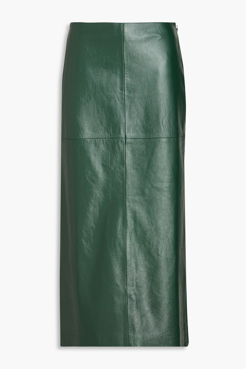 Goldsign Hikson Leather Midi Pencil Skirt In Forest Green