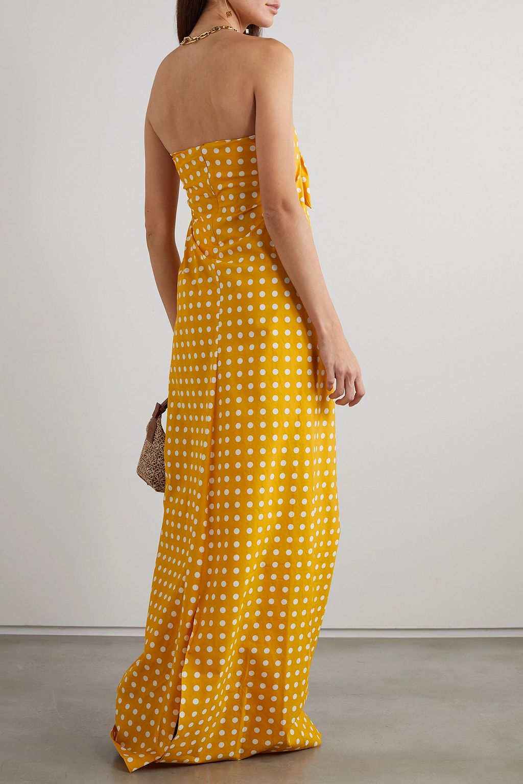 CAROLINE CONSTAS Kaia strapless tie-detailed polka-dot cotton-blend poplin maxi dress