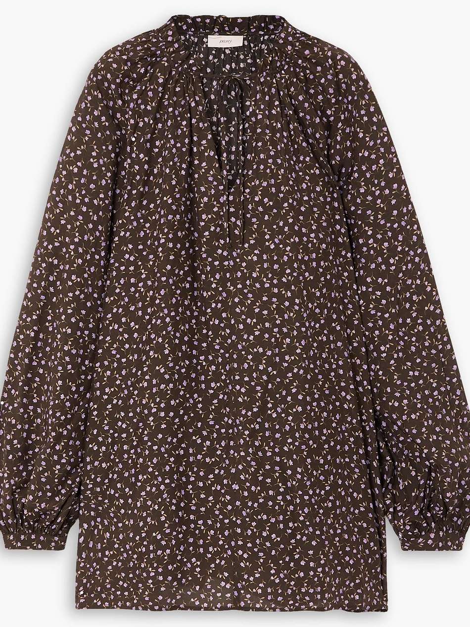 afterswim ruched floral-print ecovero™ and silk-blend mini dress