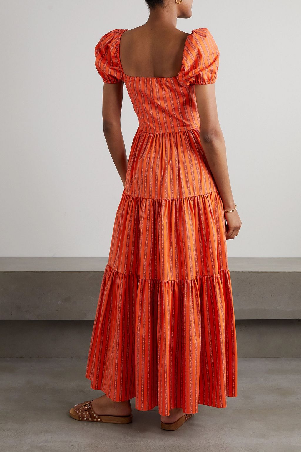 CAROLINE CONSTAS Hart tiered striped floral-print cotton-blend poplin maxi dress