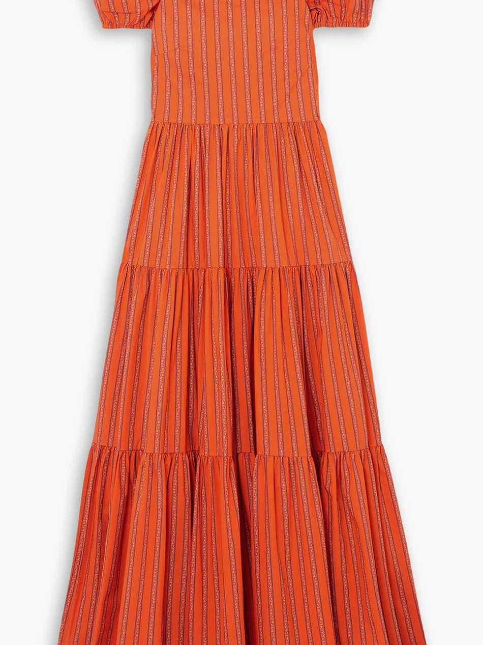 hart tiered striped floral-print cotton-blend poplin maxi dress