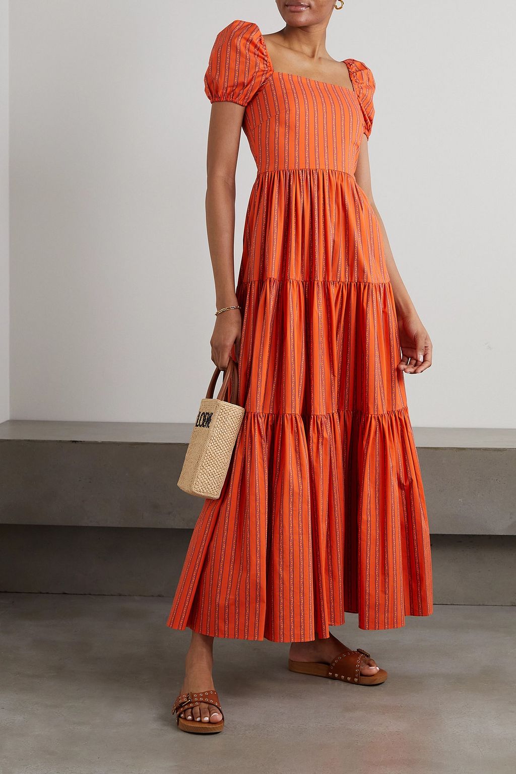 CAROLINE CONSTAS Hart tiered striped floral-print cotton-blend poplin maxi dress
