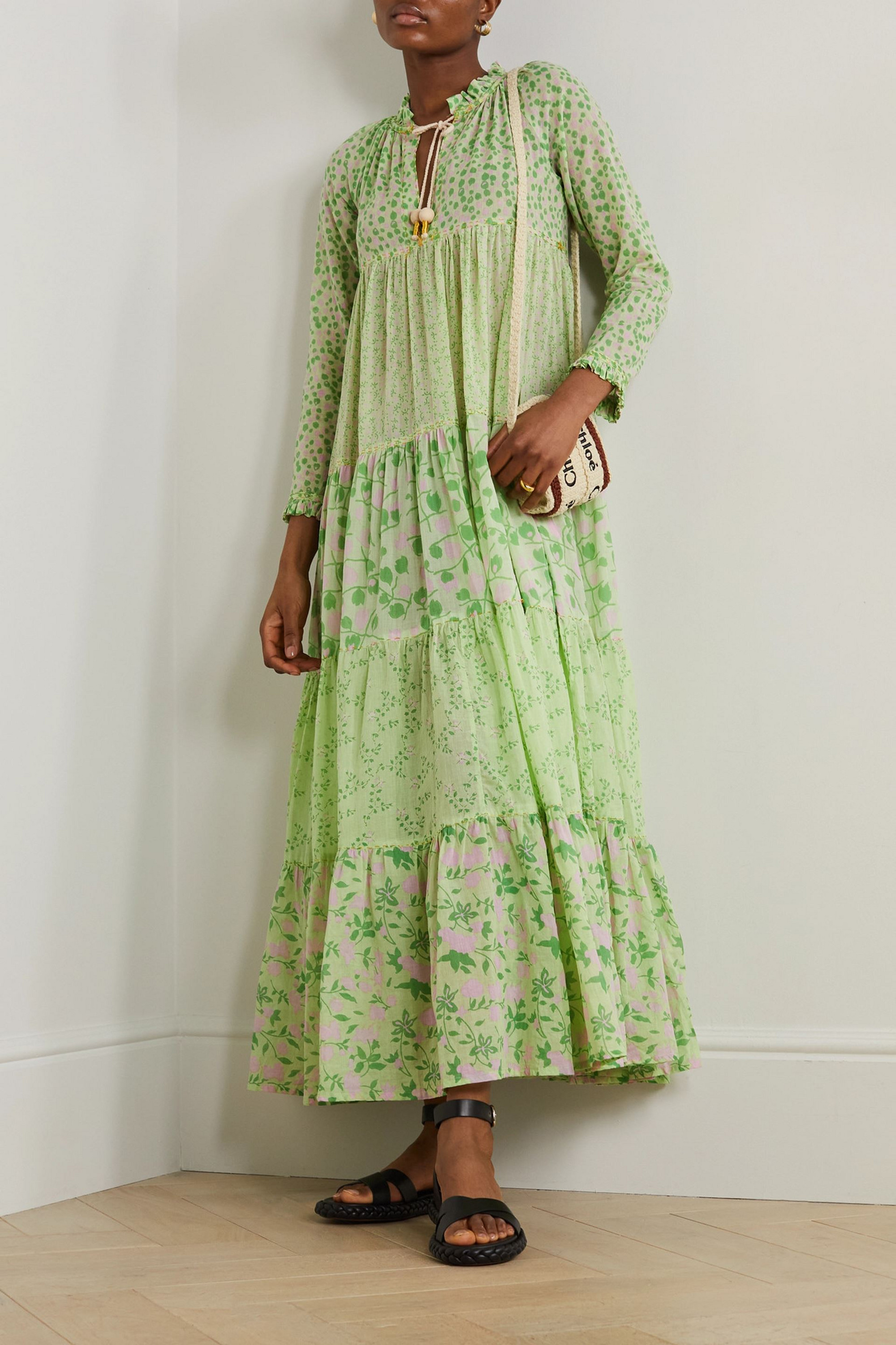 Yvonne S Hippy tiered floral-print cotton-voile maxi dress