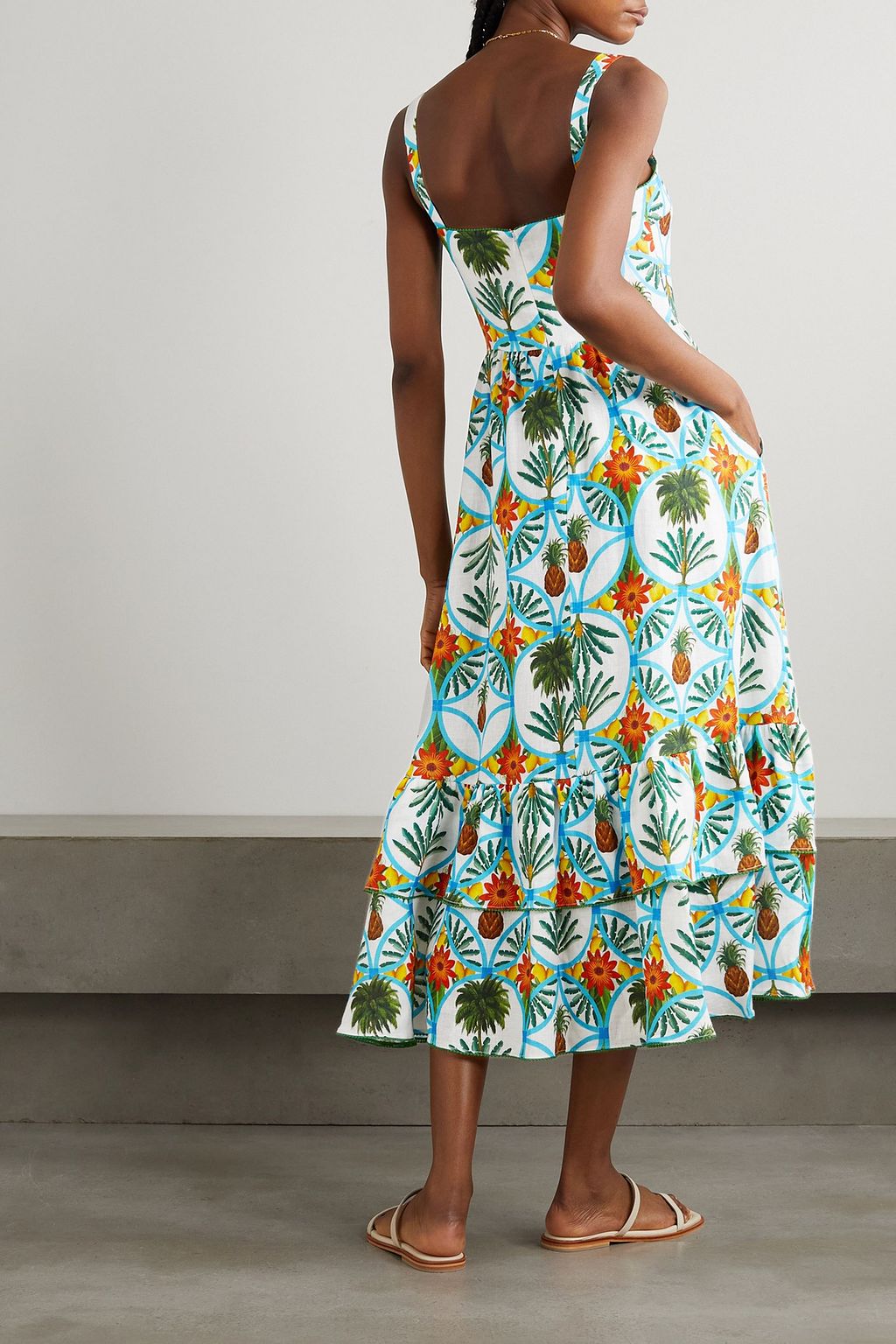 BORGO DE NOR Dani tiered printed cotton and linen-blend midi dress