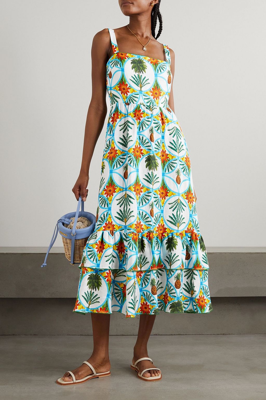 BORGO DE NOR Dani tiered printed cotton and linen-blend midi dress