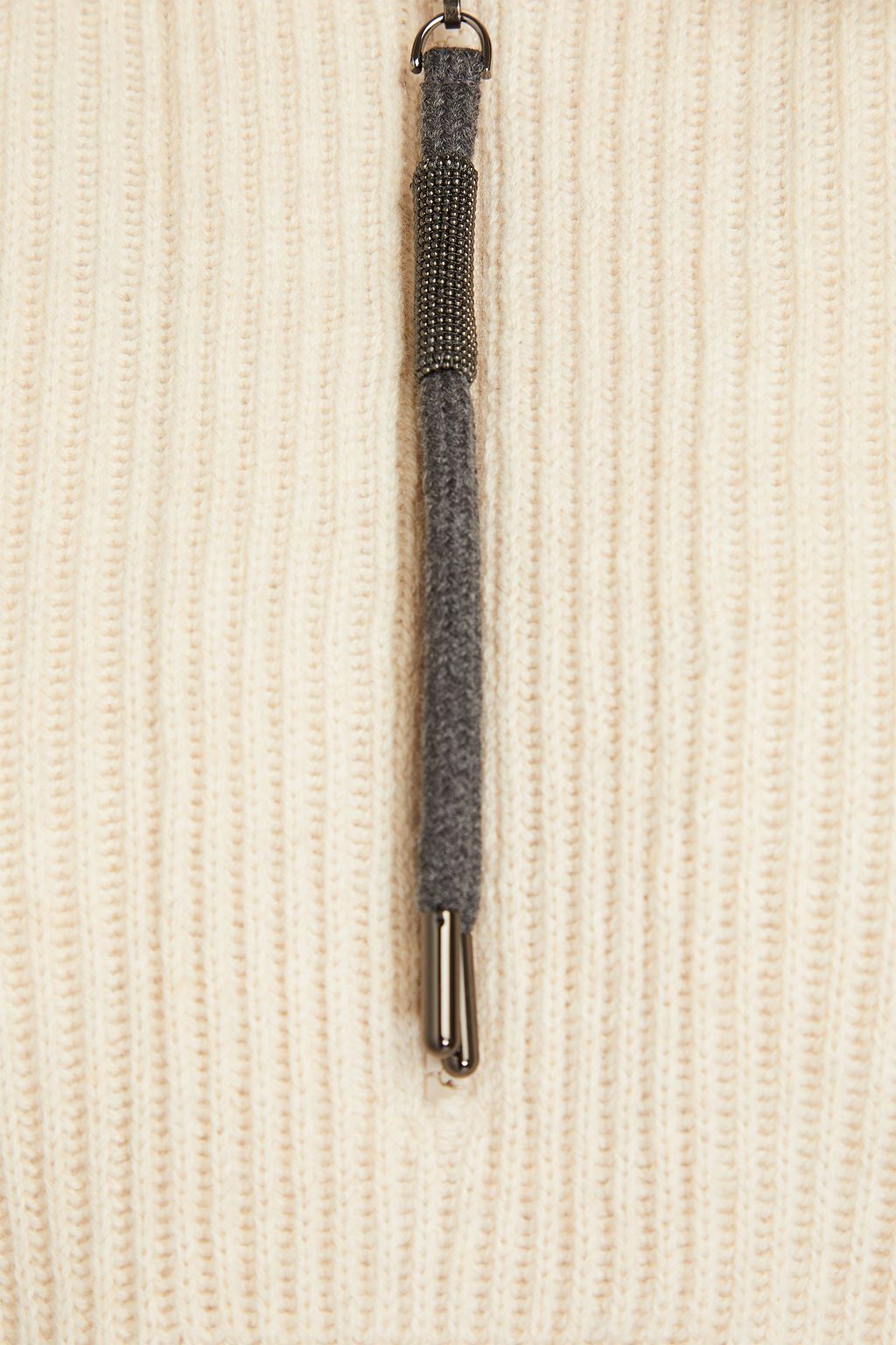 BRUNELLO CUCINELLI Bead-embellished ribbed cashmere half-zip sweater