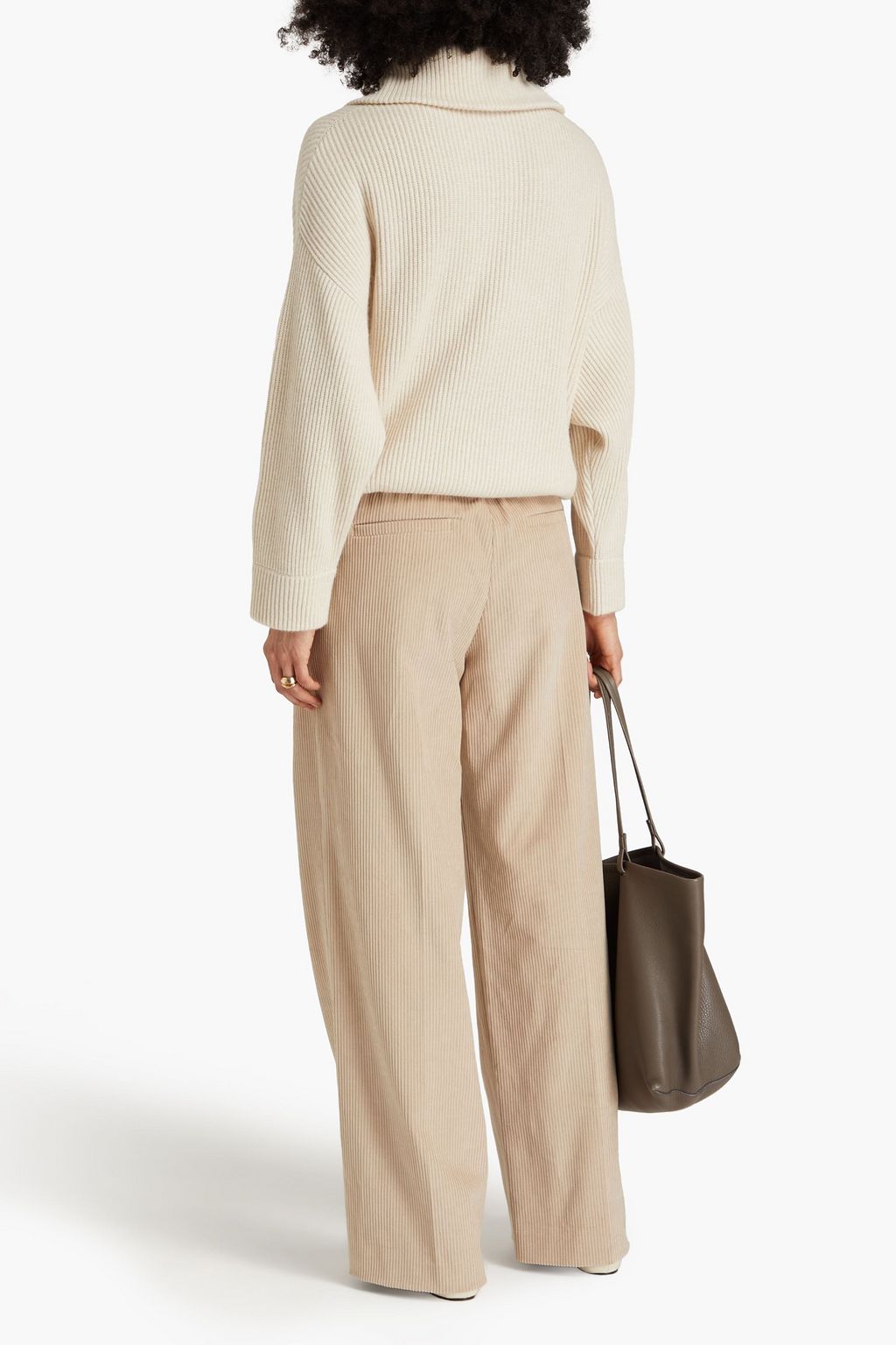 BRUNELLO CUCINELLI Bead-embellished ribbed cashmere half-zip sweater