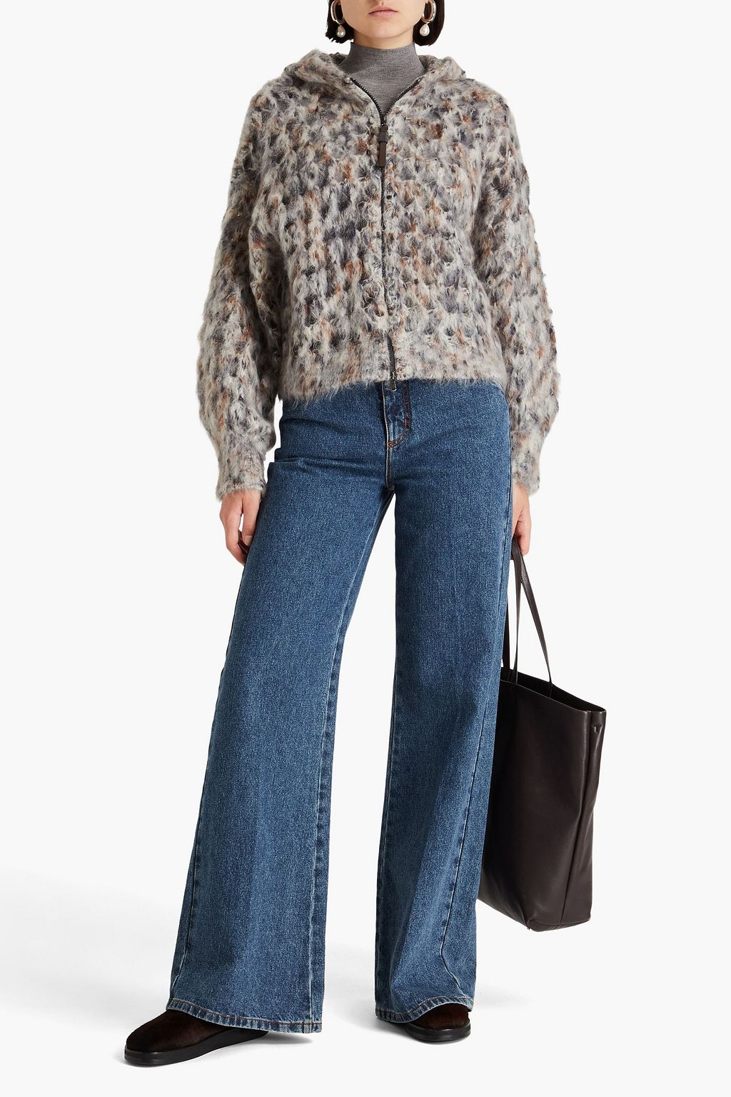 BRUNELLO CUCINELLI Bead-embellished marled open-knit cardigan