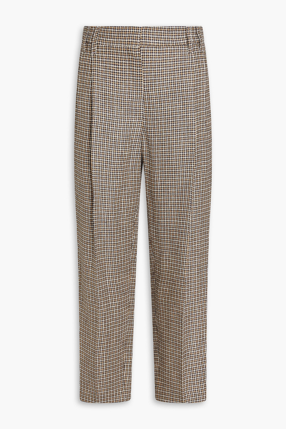 Brunello Cucinelli Cropped Metallic Houndstooth Linen-blend Tapered Trousers In Midnight Blue