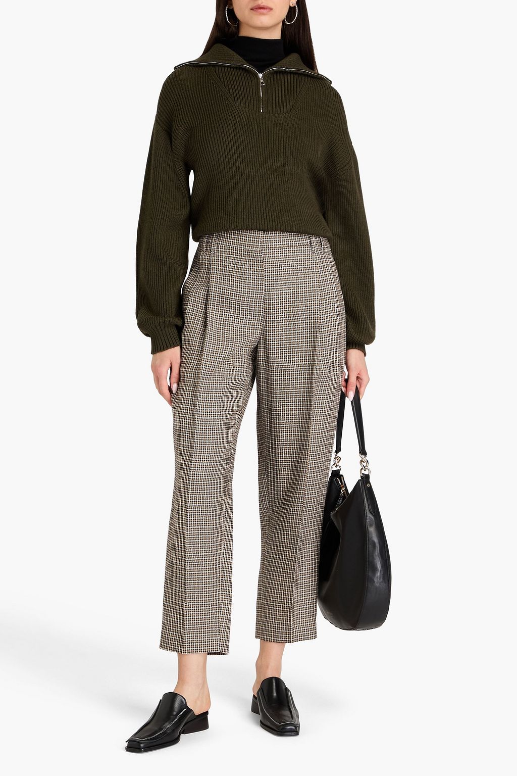 BRUNELLO CUCINELLI Cropped metallic houndstooth linen-blend tapered pants