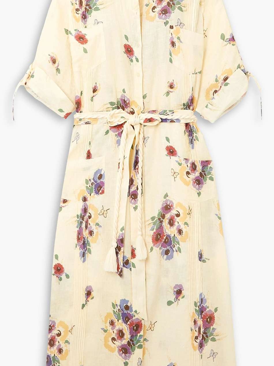 guayabera belted printed linen coverup