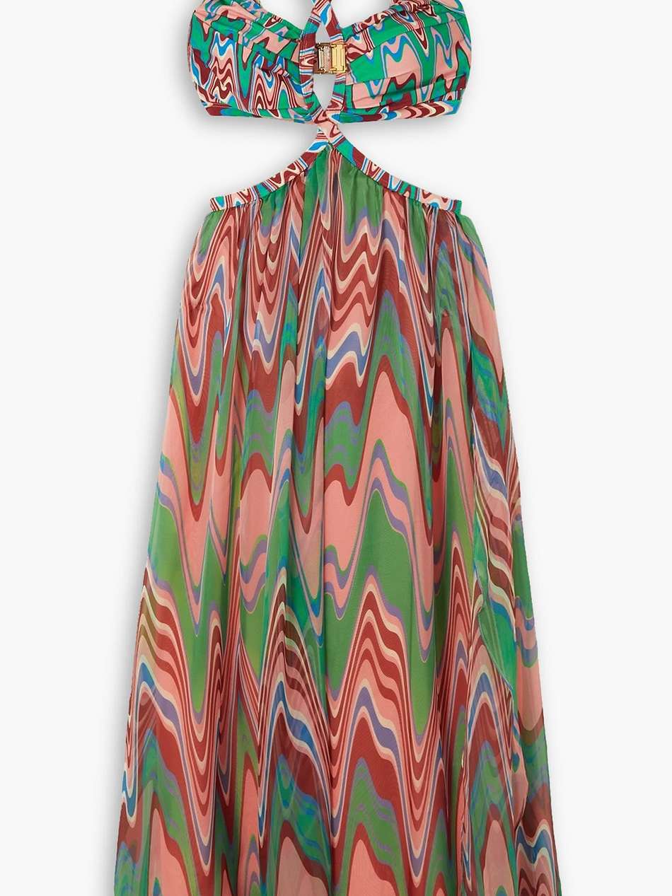 wave cutout printed jersey and chiffon maxi dress