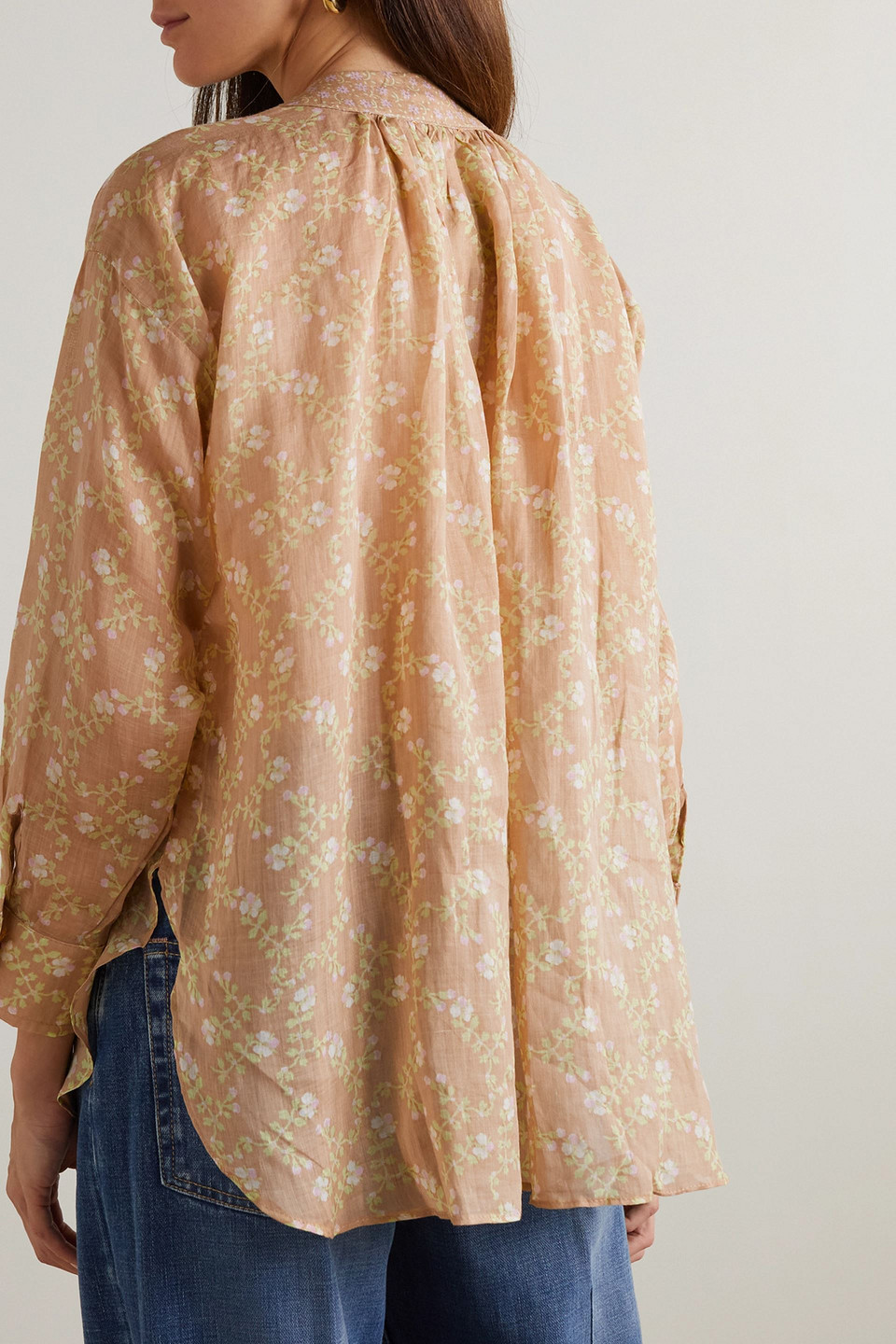 YVONNE S RUFFLED FLORAL-PRINT LINEN SHIRT