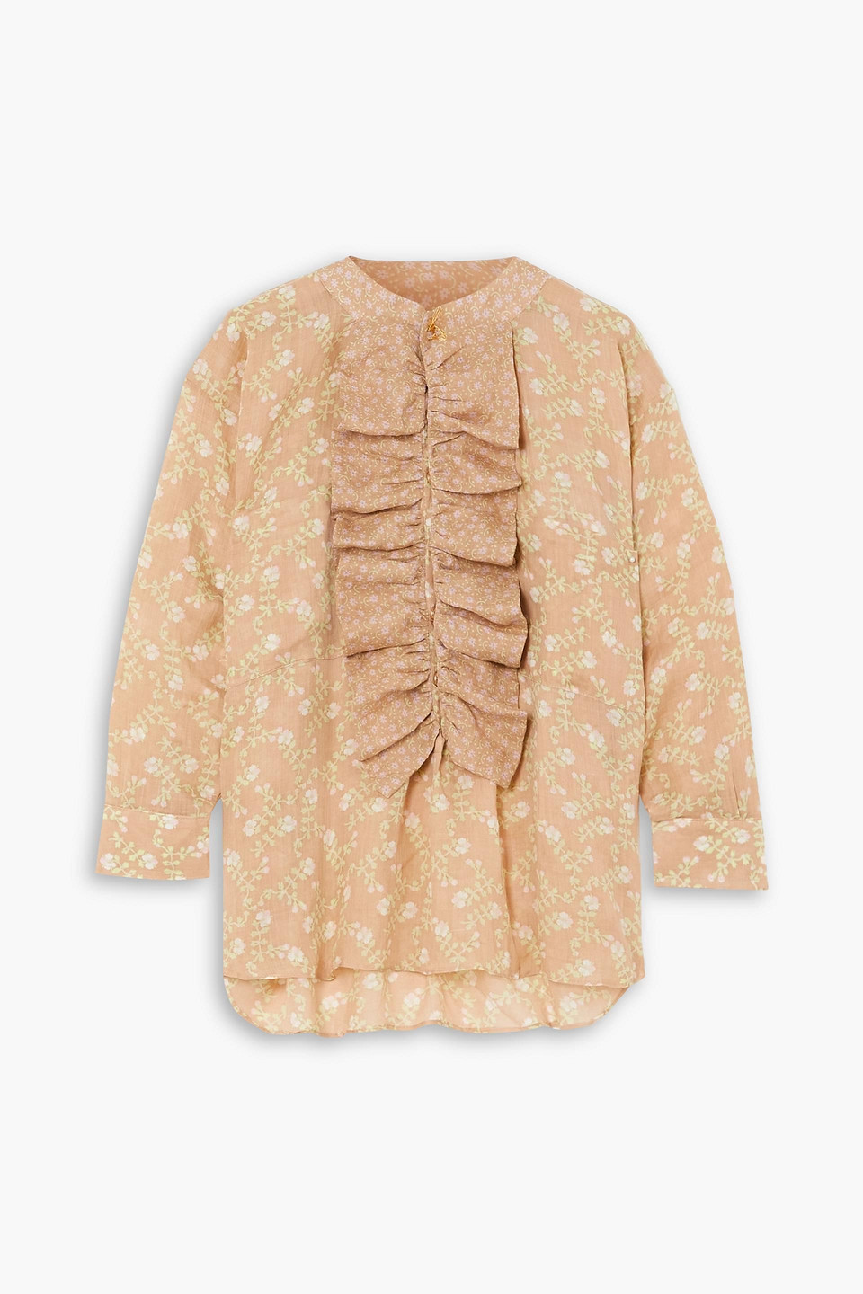YVONNE S RUFFLED FLORAL-PRINT LINEN SHIRT