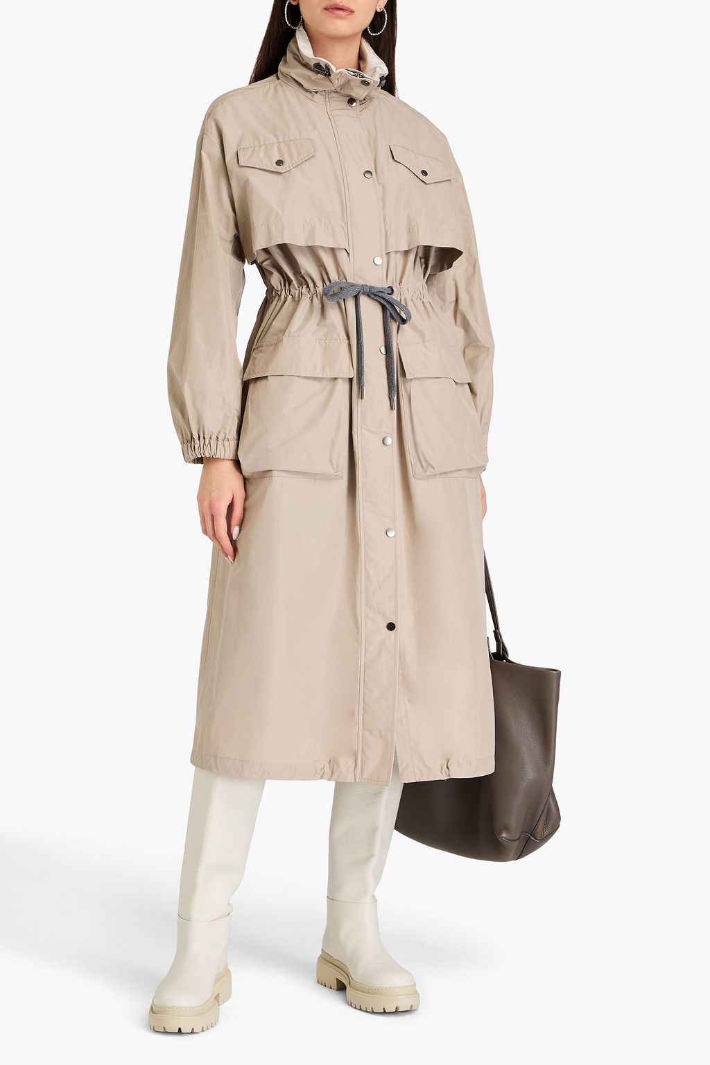 BRUNELLO CUCINELLI 비즈 장식 디테일 쉘 후드 레인코트