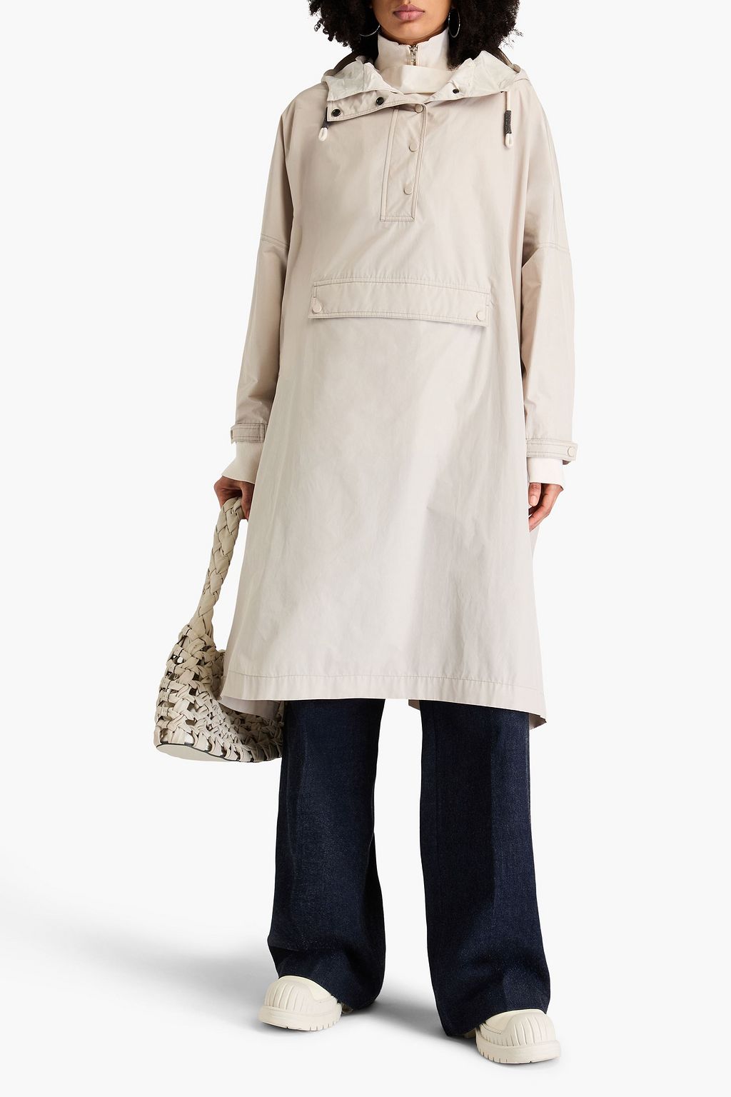 BRUNELLO CUCINELLI 비즈 장식 디테일 쉘 후드 레인코트