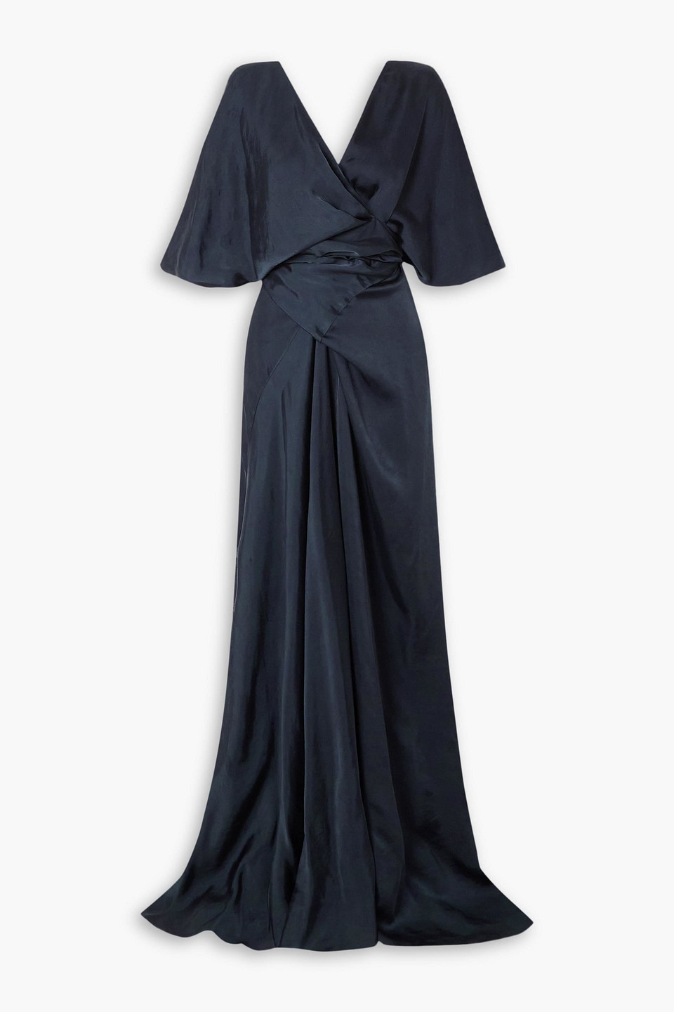 Cortana Martina Open-back Cupro-satin Maxi Wrap Dress In Midnight Blue