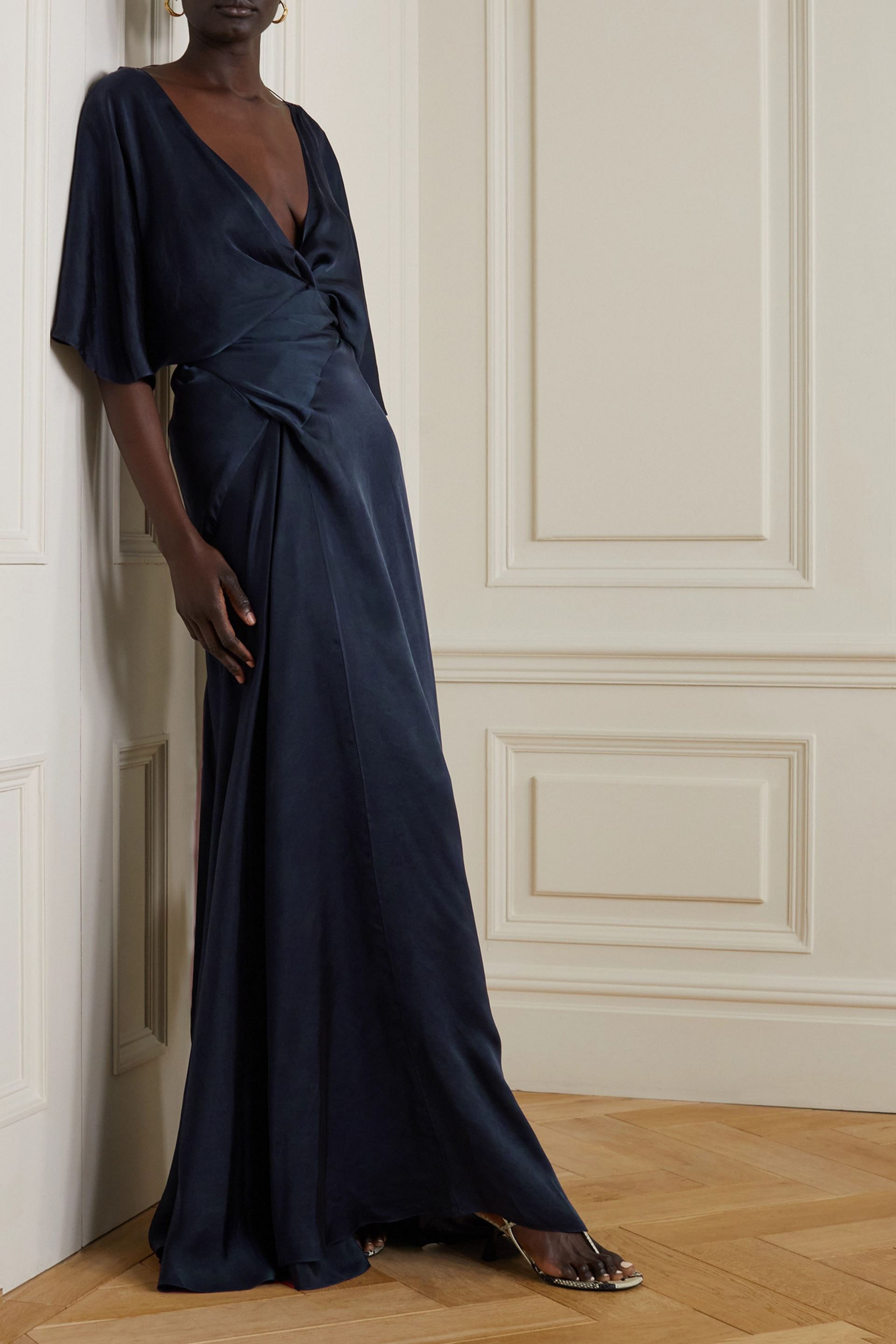 Cortana Martina open-back cupro-satin maxi wrap dress