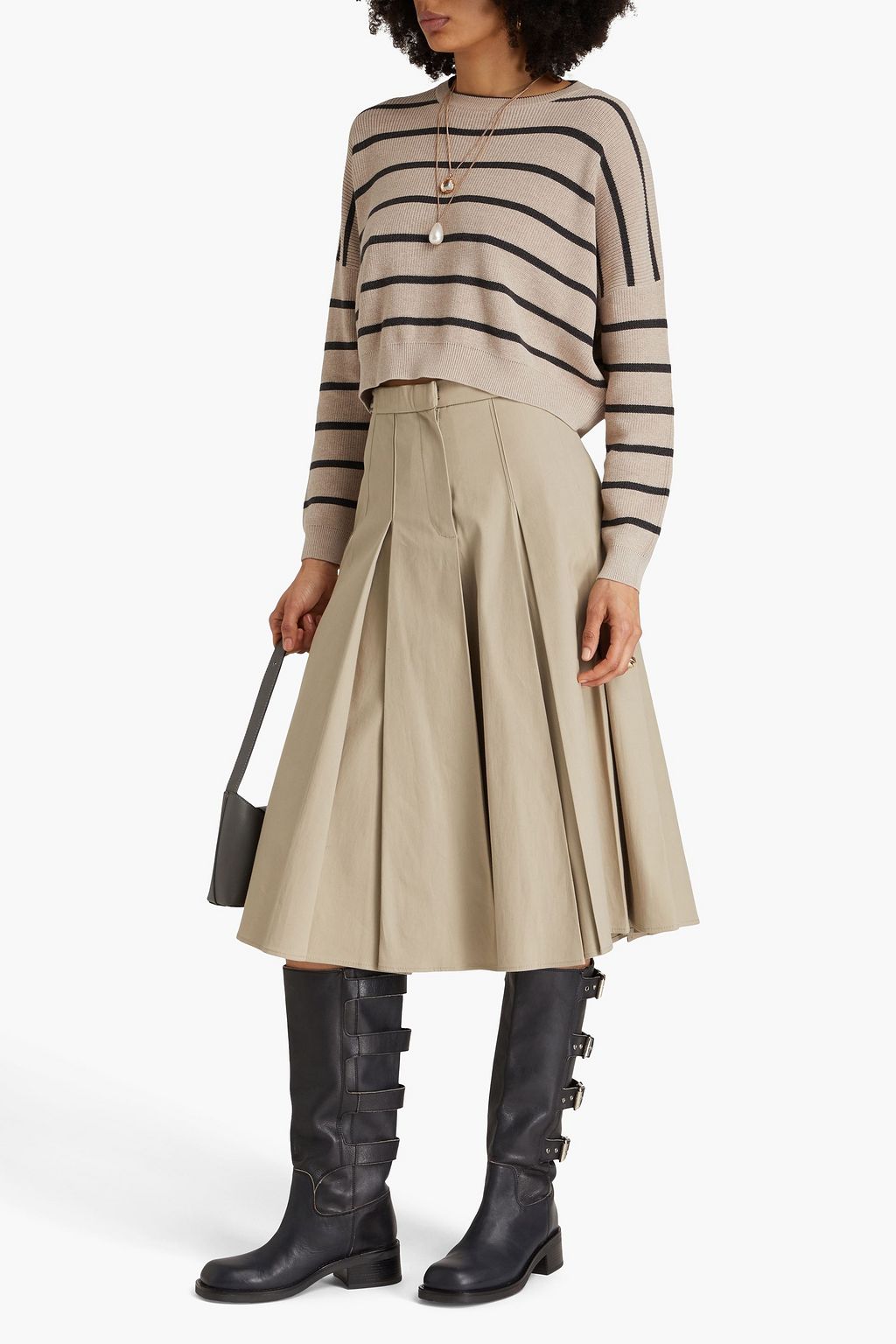 BRUNELLO CUCINELLI كنزة رياضية قصيرة من القطن بتصميم مخطط