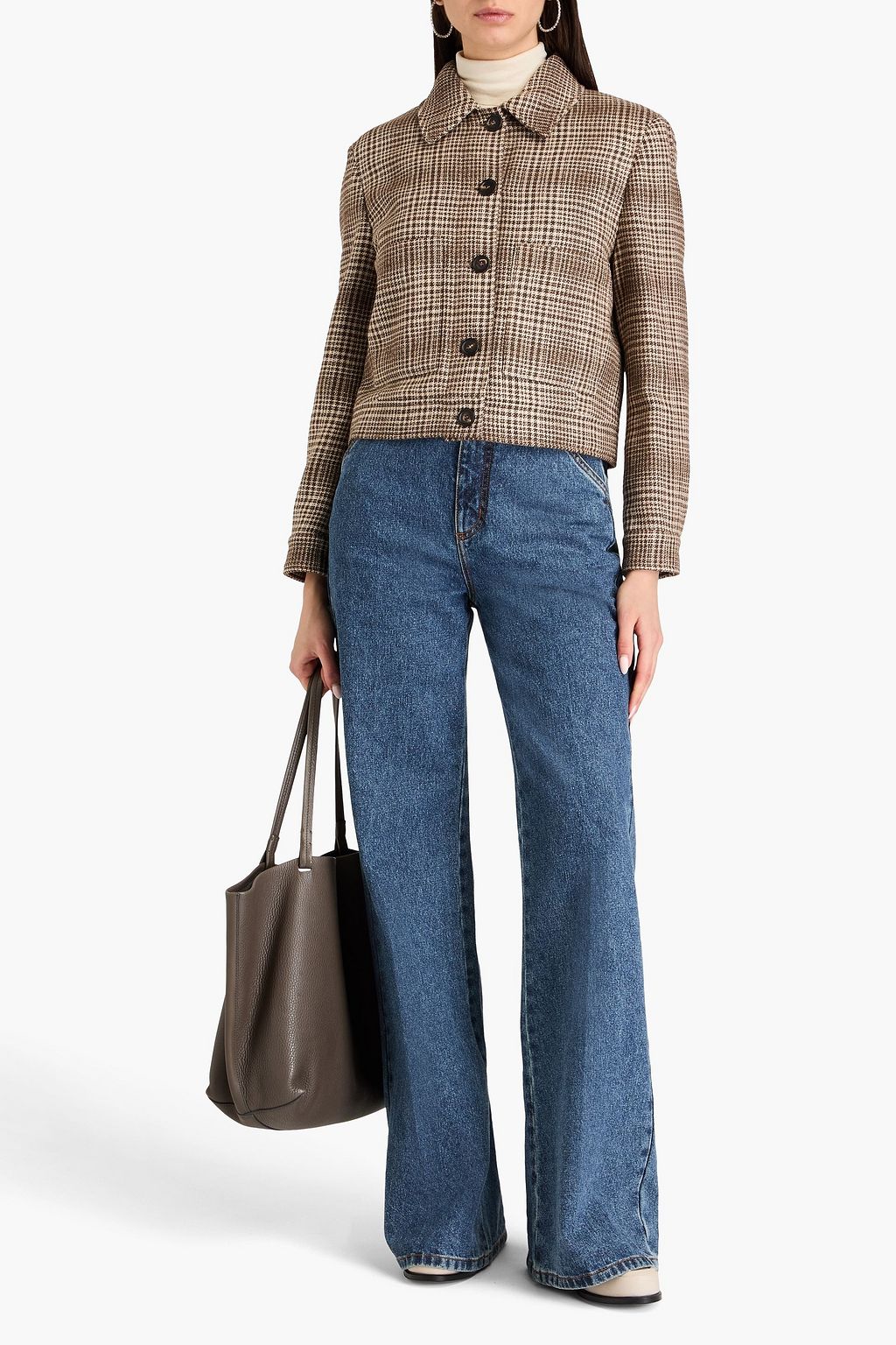 BRUNELLO CUCINELLI 메탈릭 하운즈투스 체크 울 혼방 재킷