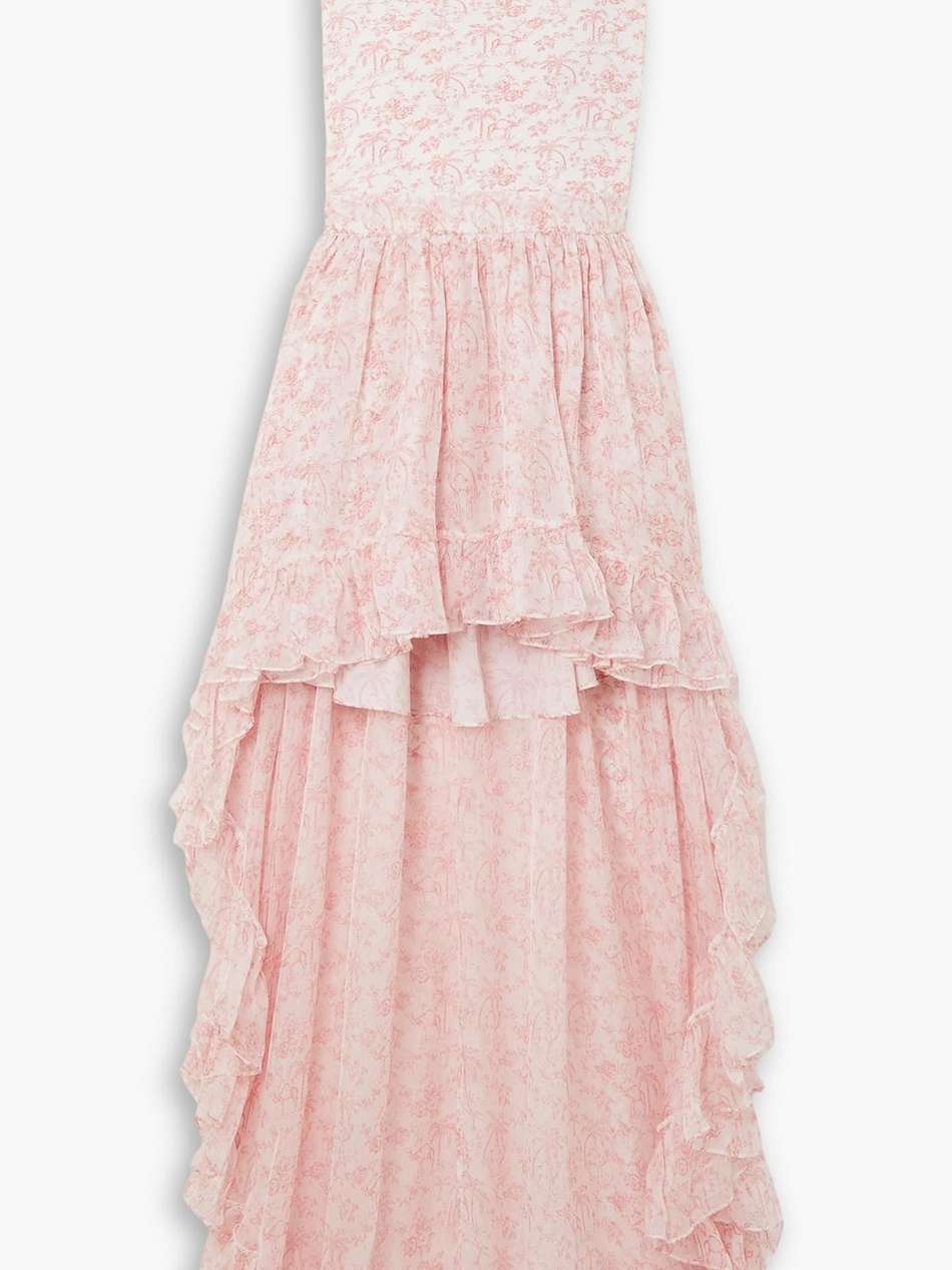 clarisse ruffled floral-print silk-georgette gown