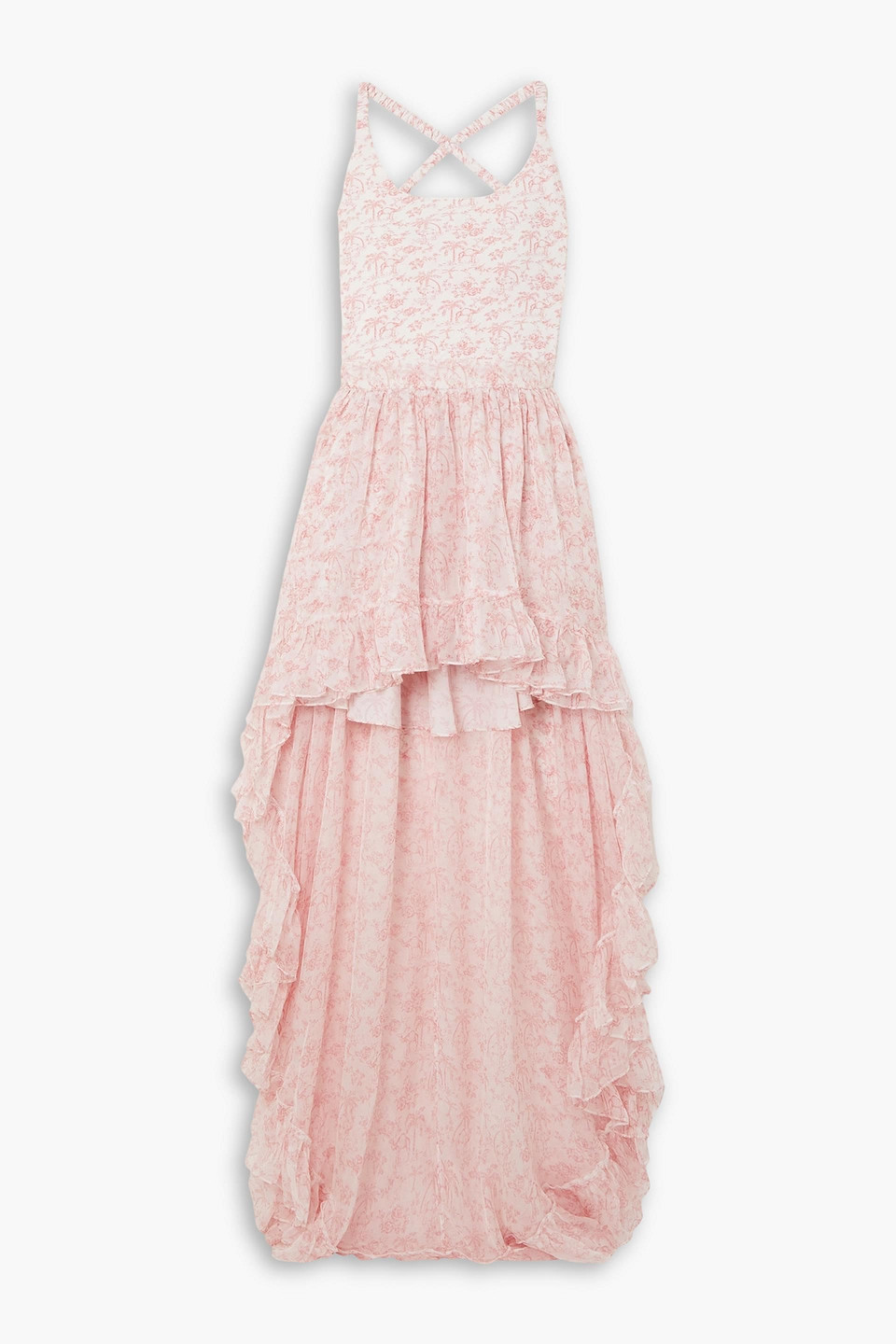 Caroline Constas Clarisse Ruffled Floral-print Silk-georgette Gown In Baby Pink
