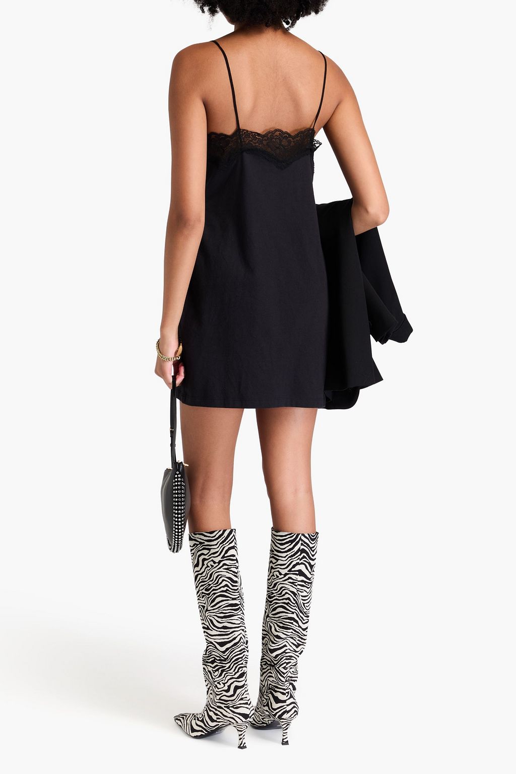 CONNER IVES Lace-trimmed printed cotton-jersey mini dress