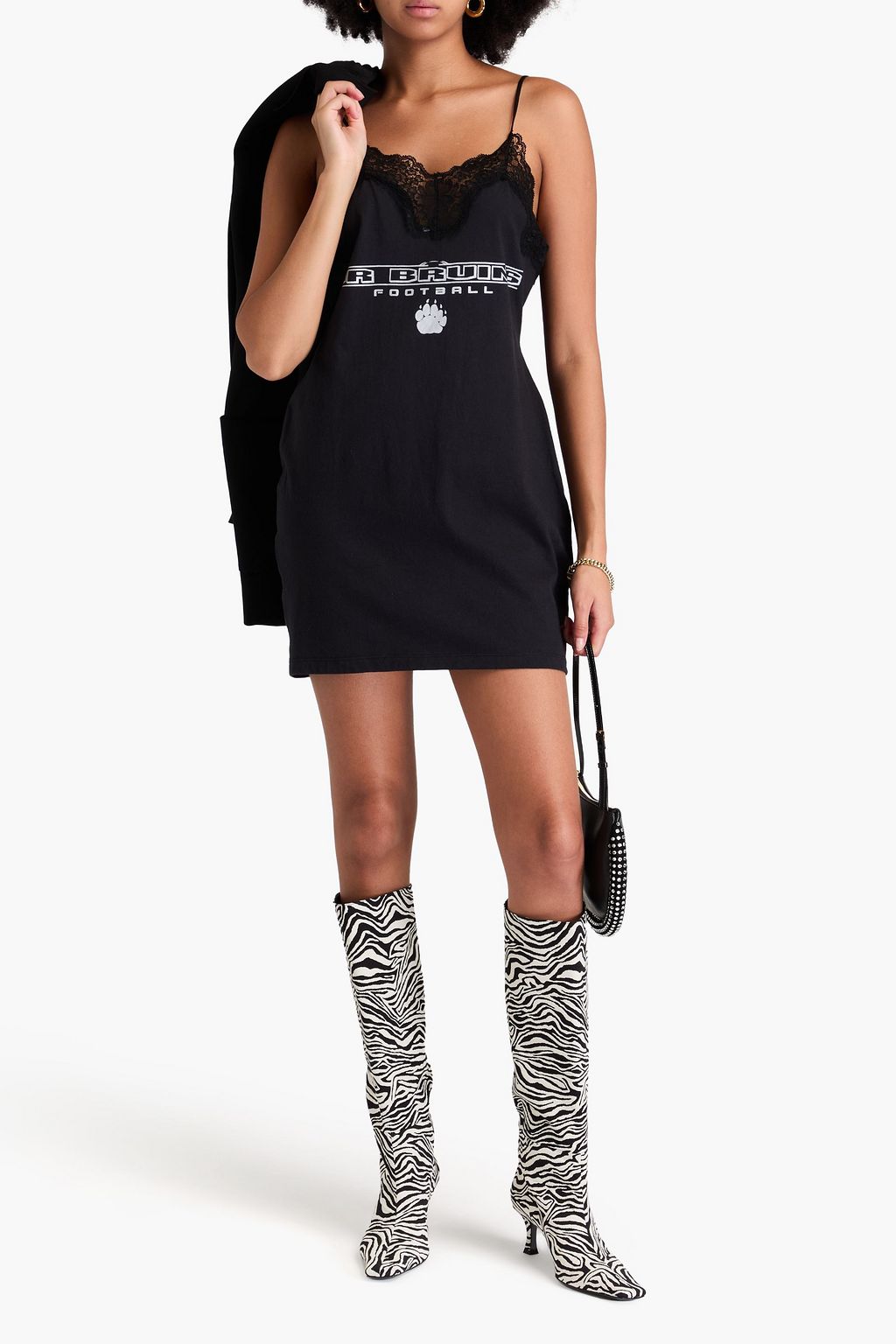 CONNER IVES Lace-trimmed printed cotton-jersey mini dress