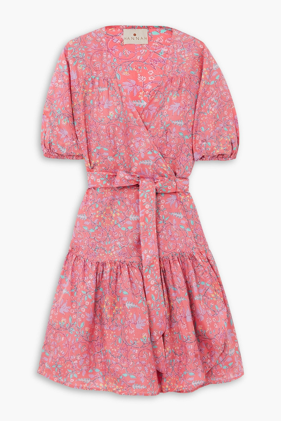 Hannah Elliana Floral-print Silk-habotai Mini Wrap Dress In Pink