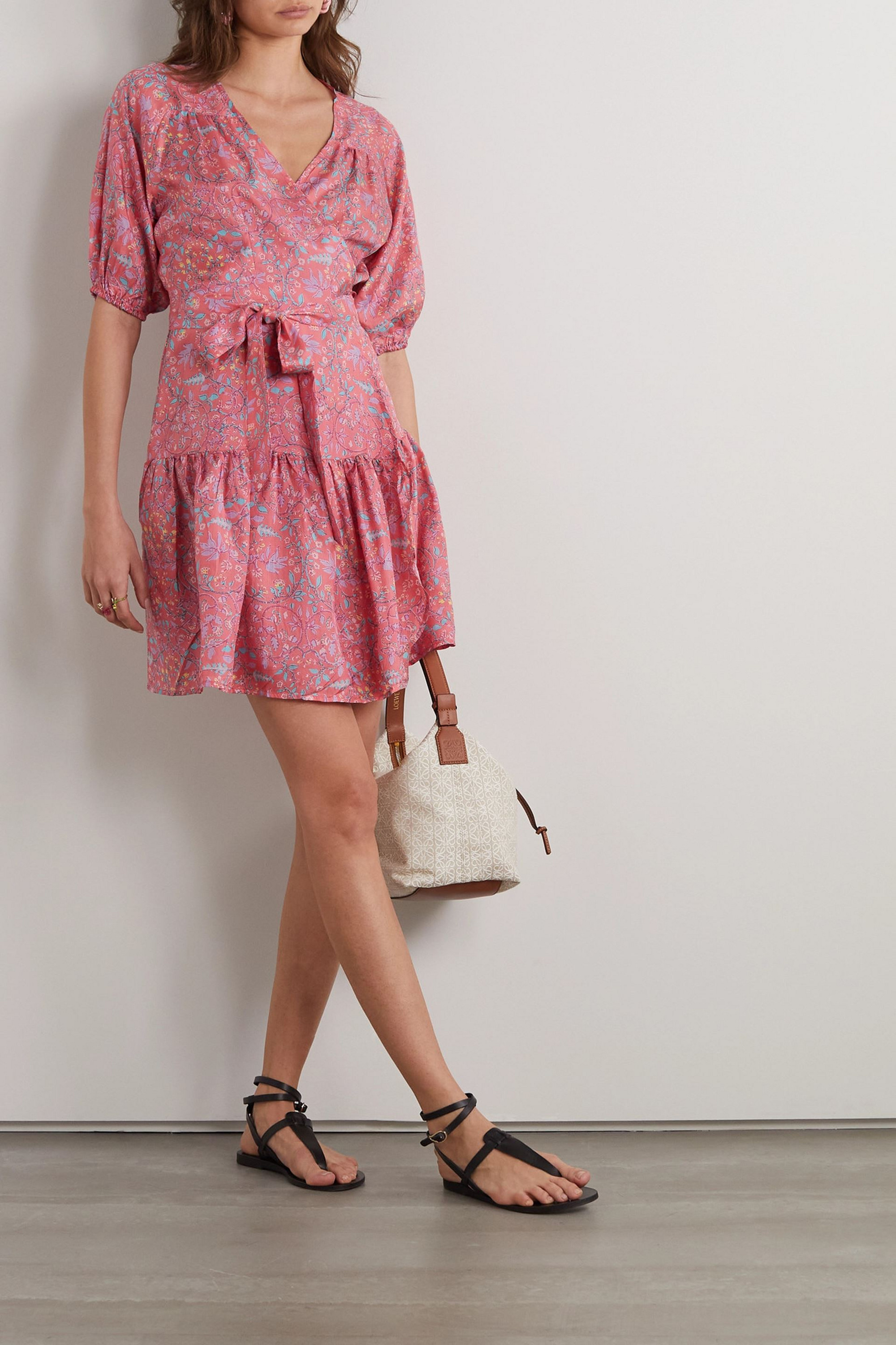 HANNAH Elliana floral-print silk-habotai mini wrap dress